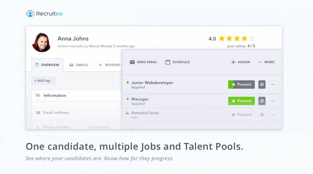 RecruiteehiringsoftwareOnecandidateinmultiplejobsandtalent