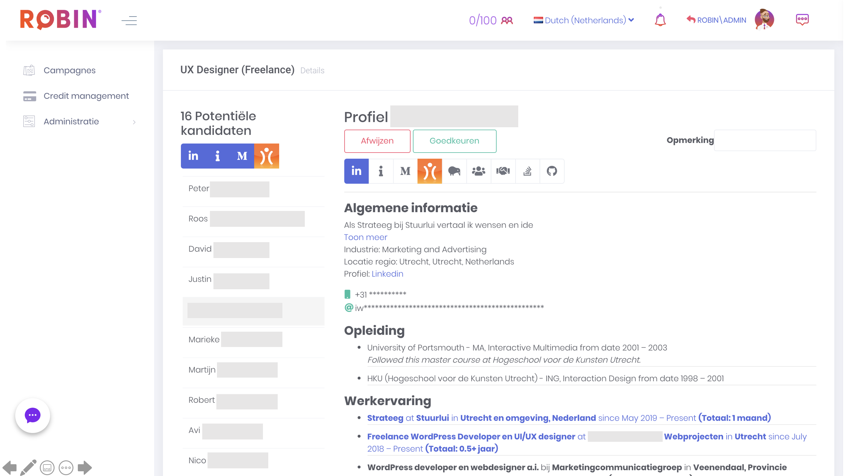 A.I. sourcing tool (Recruit Robin)